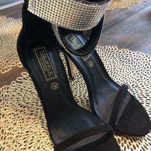Strappy black truffle heel embellished